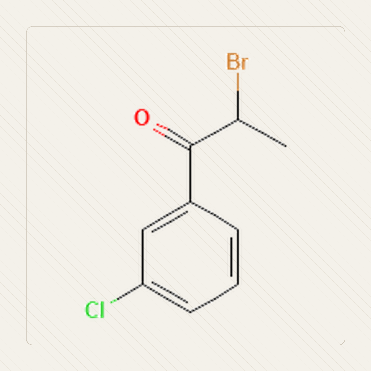 2-broom-3-chloorpropiofenon, educatieve illustratie van de molecuulstructuur